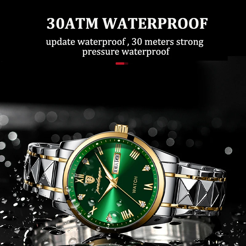 POEDAGAR Stainless Steel Mens Watch Top Brand Luxury Luminous Military Watches Man Waterproof Calendar Week Display Quartz Clock