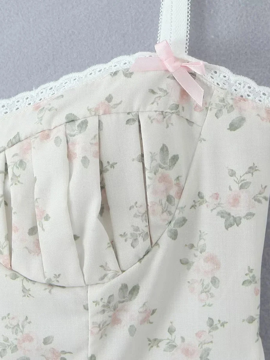 Robe mini camisole à imprimé floral TWOTWINSTYLE pour femmes, sans manches, amincissante, avec volants et bordure en dentelle, idéale pour les rendez-vous romantiques