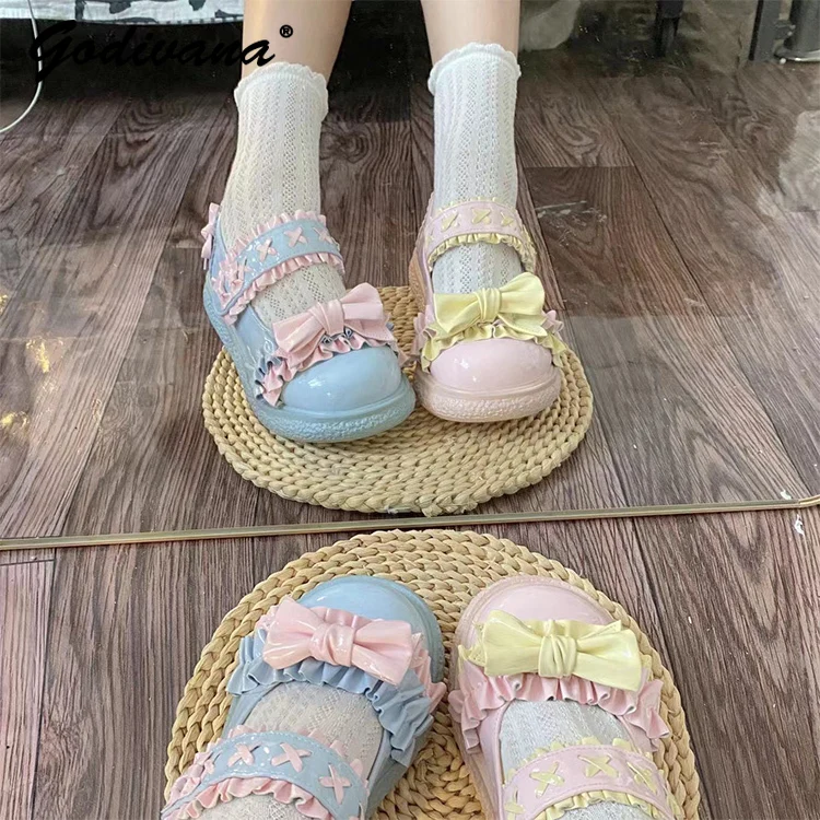 

Original Design New Spring Female Sweet Biscuit Bottom Big Head Bow Lo Shoes Cute Student College Candy Color Flat Shoes