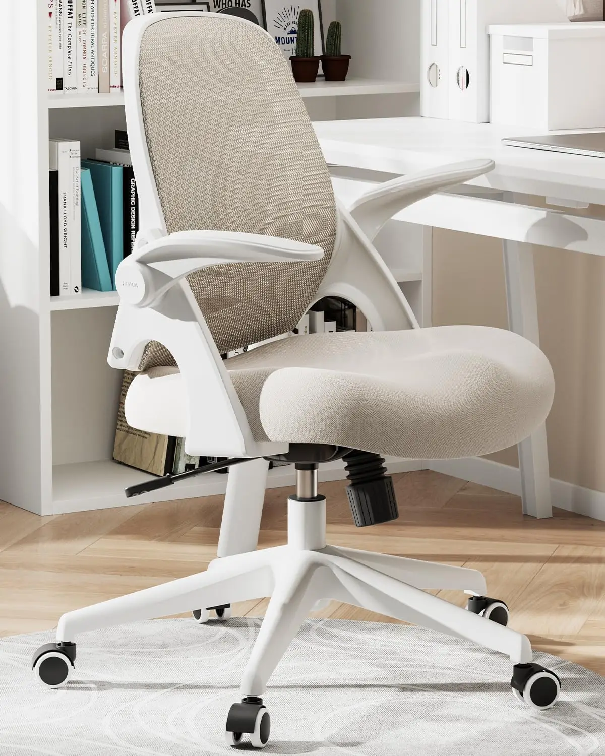 Hbada Office Chair, Desk Chair with Flip-Up Armrests and Cushion, Ergonomic Office Chair with S-Shaped Backrest