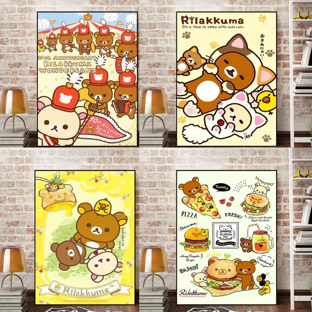 Japan Anime Cartoon Rilakkuma Decoration Home Decor Classic Paintings for Bedroom Cute Bear Decorative Prints Wall Painting Room