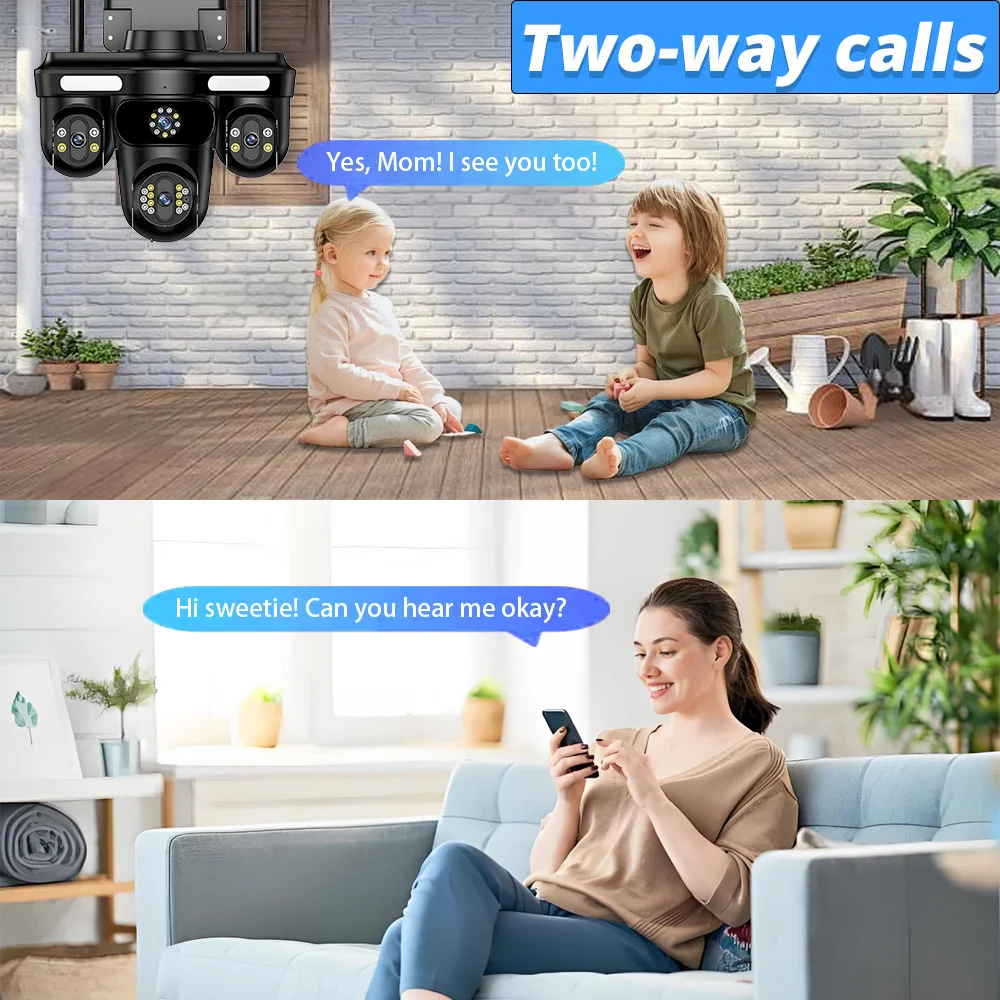 8K 4-Lens Outdoor PTZ Two Way Audio CCTV Security Camera16MP with AI Tracking IP66 Waterproof WiFi Cloud Storage for FFvideo