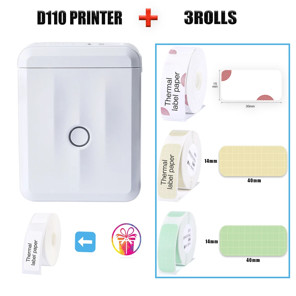 D110 Thermal Label Printer Compact & Portable Labeling Stencil Transfer Inkless Bluetooth Wireless Machines for Android & iPhone