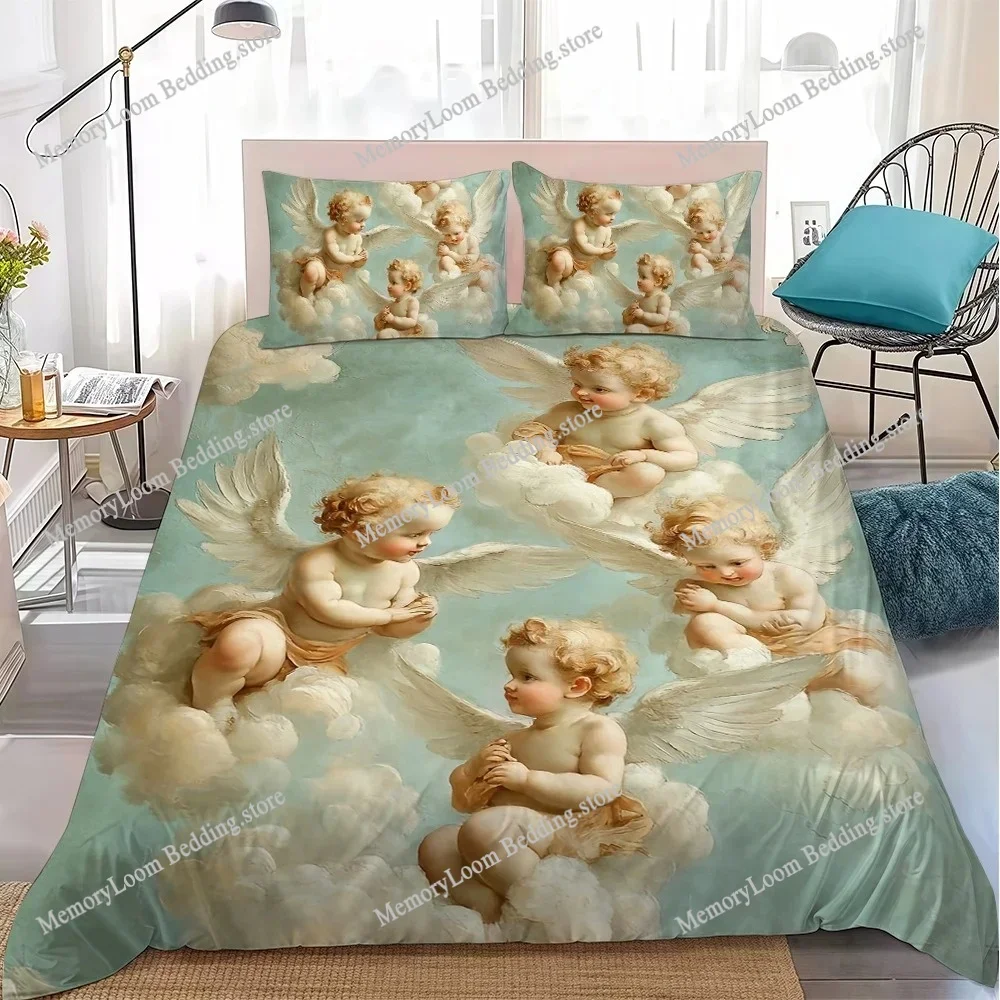 Retro Angel Cupid Roman Art Duvet Cover Set Home Style Bedding Soft Laundry Cotton Bed Student Dormitory Gift Home Textileextile