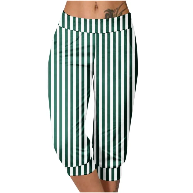 Frühling Sommer waden lange Hose für Damen 2024 lässig einfach Stil gestreift gedruckt neue Mode Damen Pantalones elastische Taille