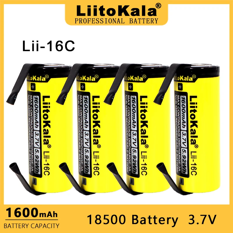 LiitoKala Lii-16C 18500 1600mAh 3.7V Rechargeable Battery Recarregavel Lithium ion Battery For headlights,vape Flashlight+Nickel