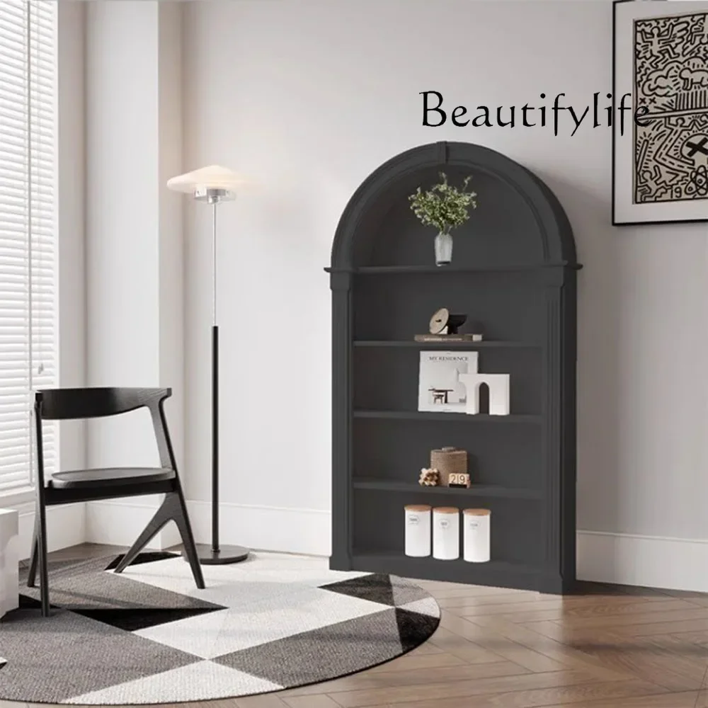 

J YU French Cream Arched Bookshelf Vintage Display Cabinet Mid-Century Modern Storage Bookcase Entryway Farmhouse Decor