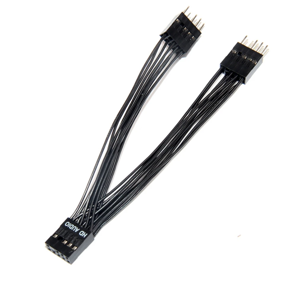 Motherboard Audio HD Extension Cable 9Pin 1 Female to 2 Male Y Splitter Cable Black for PC DIY 10cm