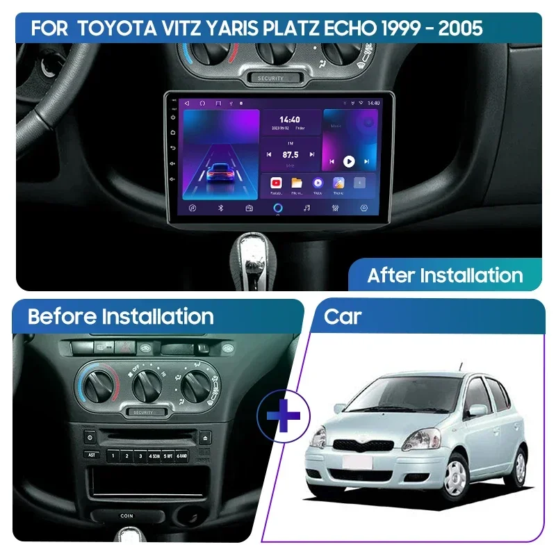 QSZN For Toyota Vitz XP10 Yaris Platz Echo 1999 - 2005 2K QLED Android 13 Car Radio Multimedia Video Player GPS CarPlay Auto 4G