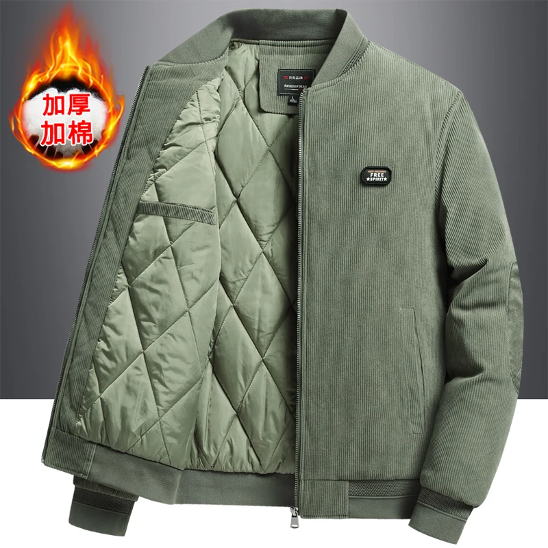 

Thick Cotton Parkas Male Large Size New Autumn Warm Outwear Winter Stand Collar Corduroy Jacket Men's Fashion Casual Coats Men's