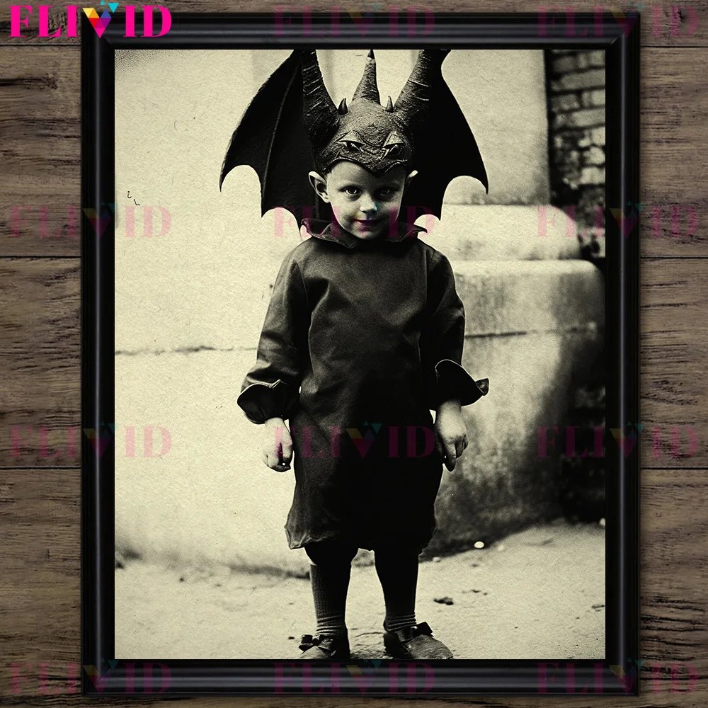 Creepy Demon Doll,Vintage Wall Art Canvas Painting,Horror Portrait Gothic Dark Aesthetics Art Poster Print Home Decor Unframed