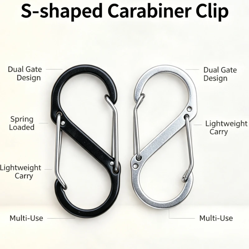 Multipurpose S Type Carabiner Aluminum Alloy Quick Hook 8 Shape Connector For Backpack Keychain Outdoor Camping Hiking