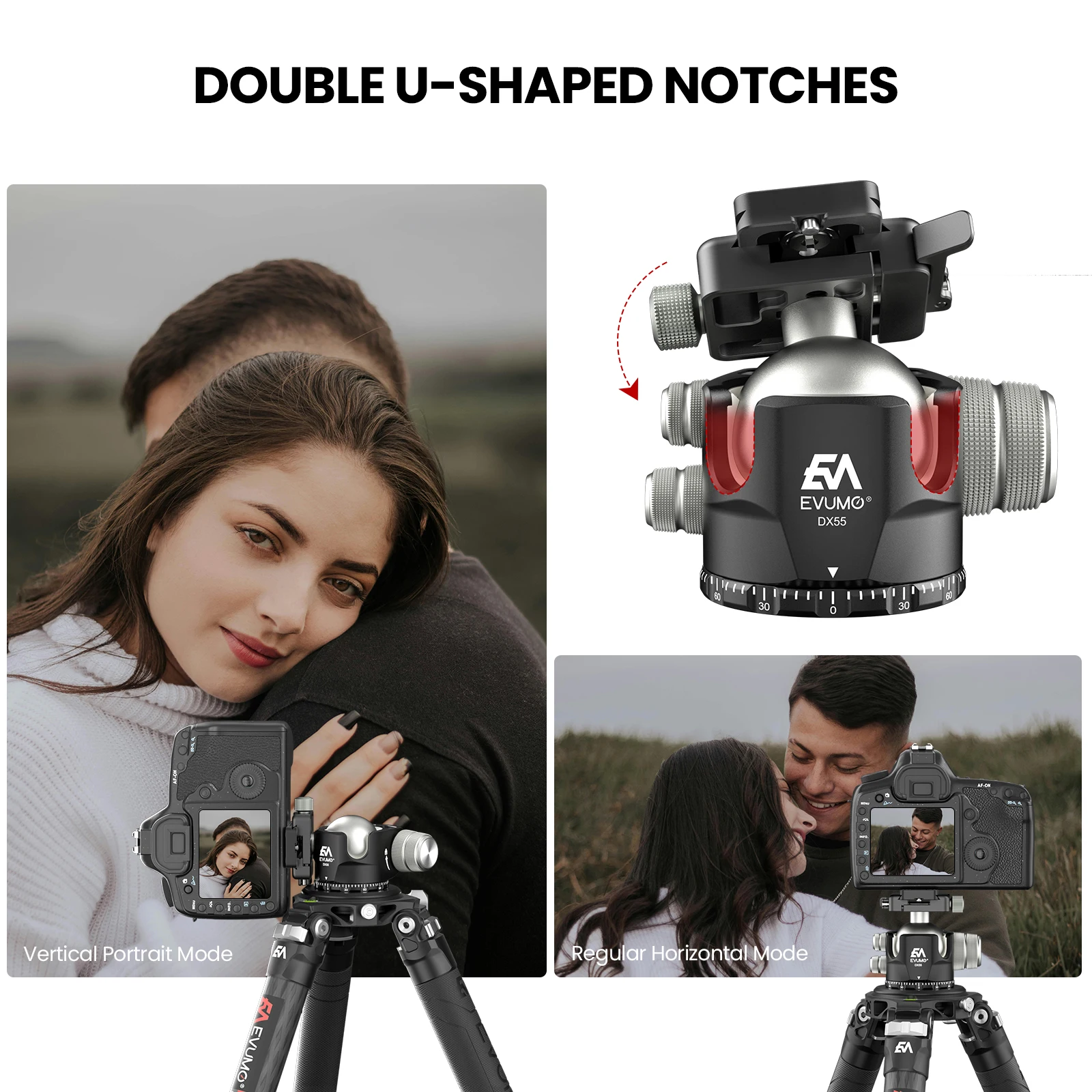 EVUMO DX55 Professional 55mm Big Ball Head Low Profile Panoramic Video Ballhead with Picatinny Clamp Arca Swiss Plate Load 40kg