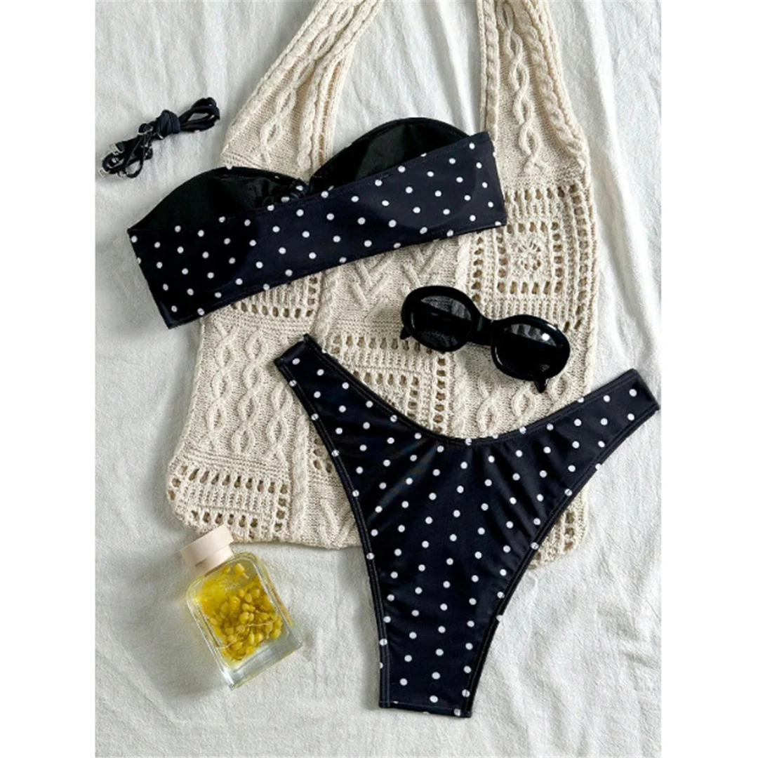 XS - L Polka Dot Bandeau Brasilianischer Bikini Damen Badeanzug Zweiteiliger Bikini Badeanzug Badebekleidung V7711 – Detail 8