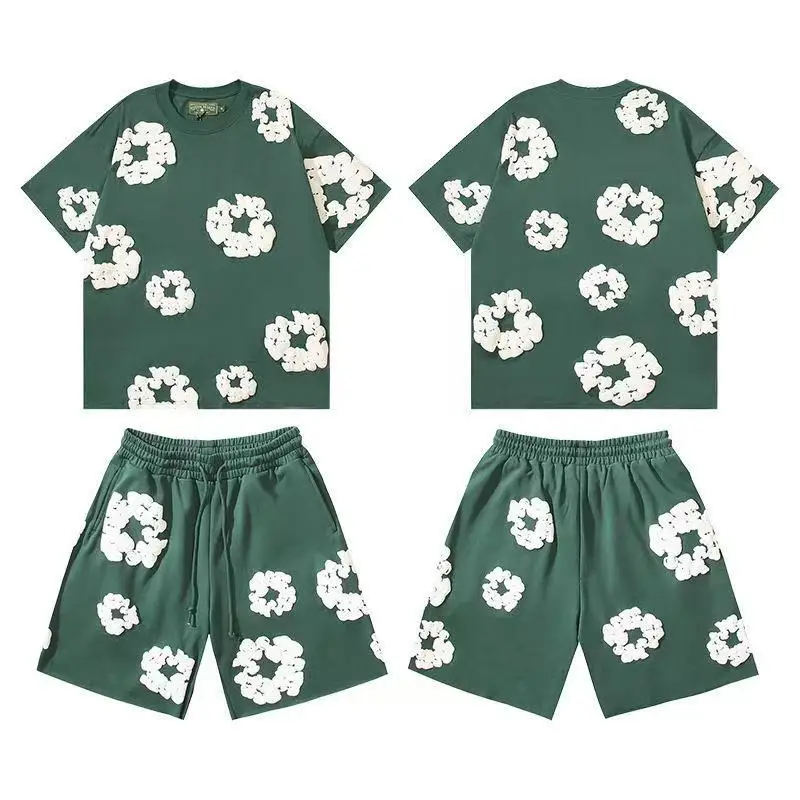 DENIM TEARS Zomer Hot Selling Europese en Amerikaanse mode hiphop bedrukte set met korte mouwen High Street losse sportkleding