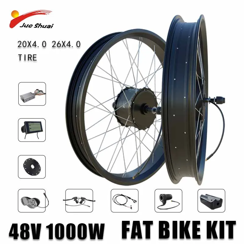 48V 1000W Fat Bike Conversion Kit Brushless Non-Gear Wheel Hub Motor Electric Fat Bicycle Motor Kit Snow Bike 20x4.0 26x4.0 Tire