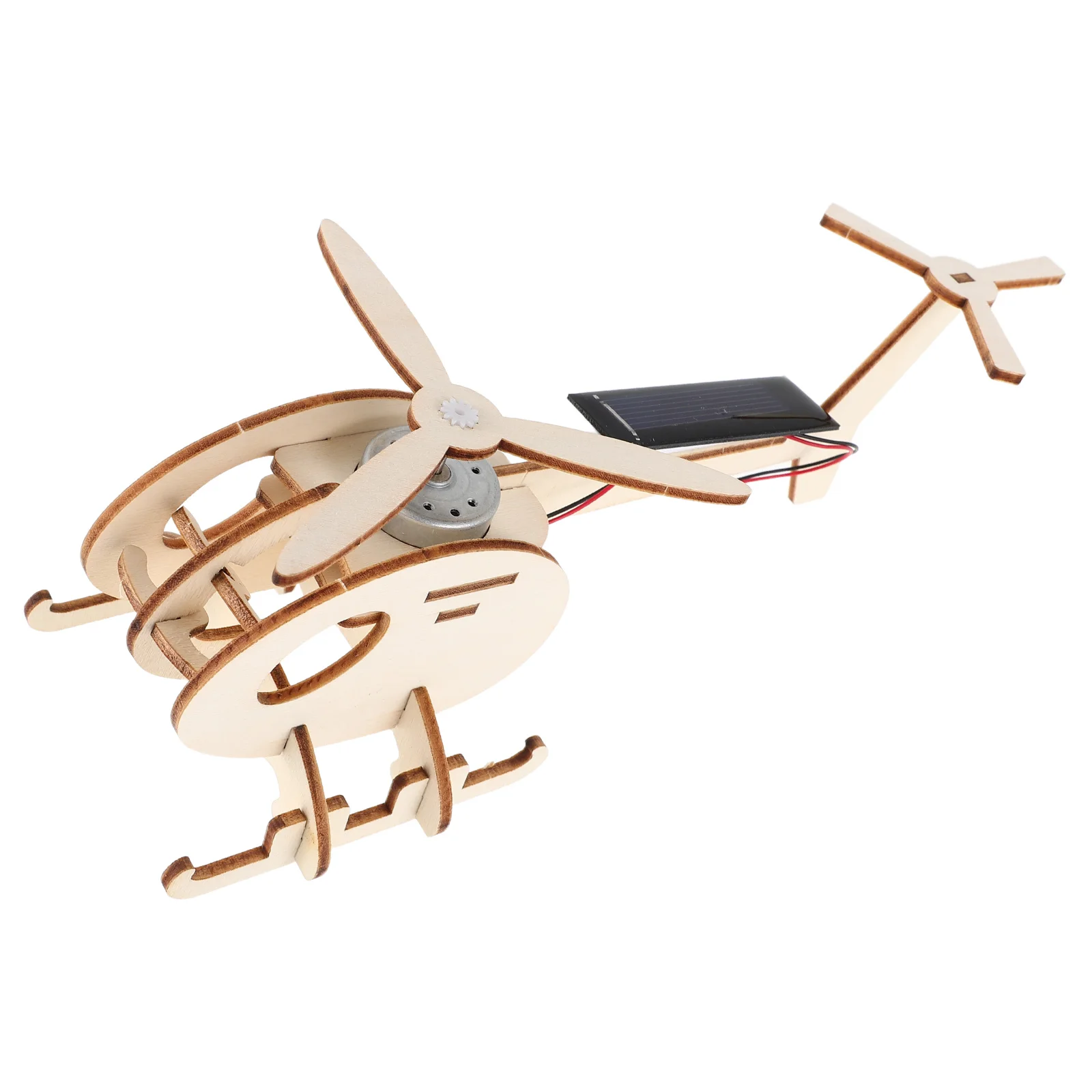 Solar Helicopter Diy Science Airplane Model Wood Beige Engineering Kit Assemble Child
