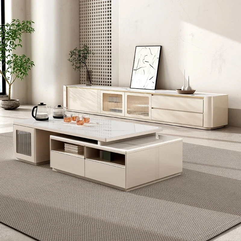 

Light Luxury Modern Simple Living Room Home Rectangular Retractable Tea Table Cream