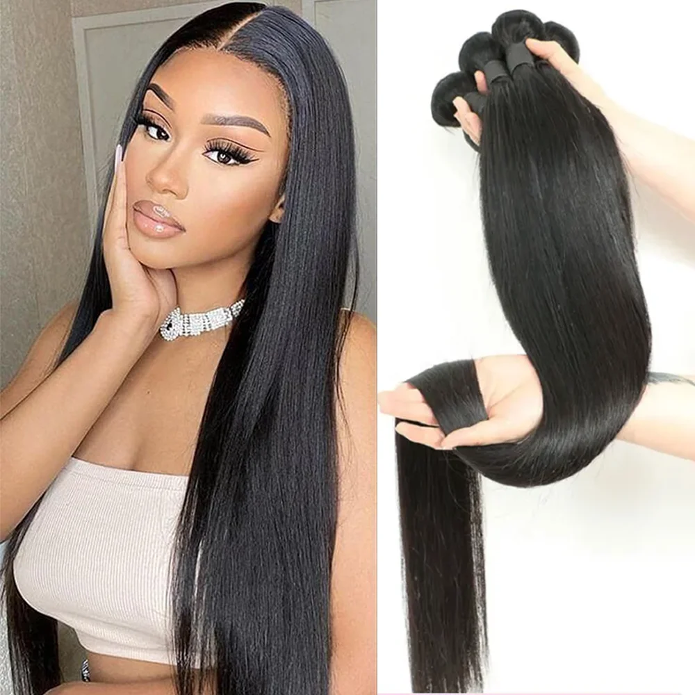 32 36 38 40 inches Long Human Hair Bundles brazilian Straight Hair Bundles 1/3/4 PCS Thick Natural Remy 100% Human Hair wigs