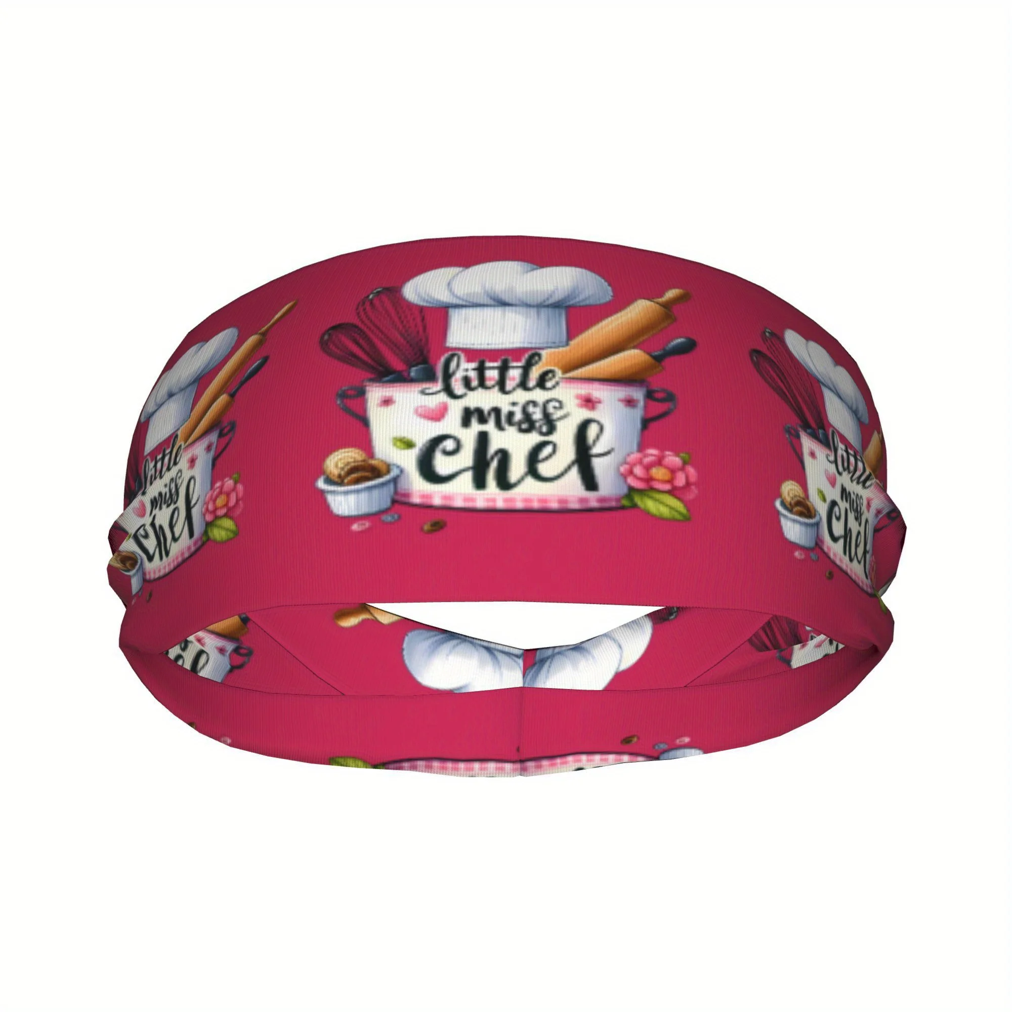 Chef-Themed Headband for Cooking Sports Adjustable Breathable Polyester Pink with Whimsical Kitchen Design Perfect for Outdoor