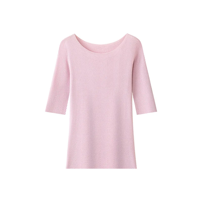 Damska Jesienna Nowa Bezszwowa Ultracienka Koszulka Dzianinowa z Mieszanki Lyocellu, Jedwabiu Morwowego i Naturalnego Jedwabiu, Wyszczuplająca, z Efektem Wodnej Falki