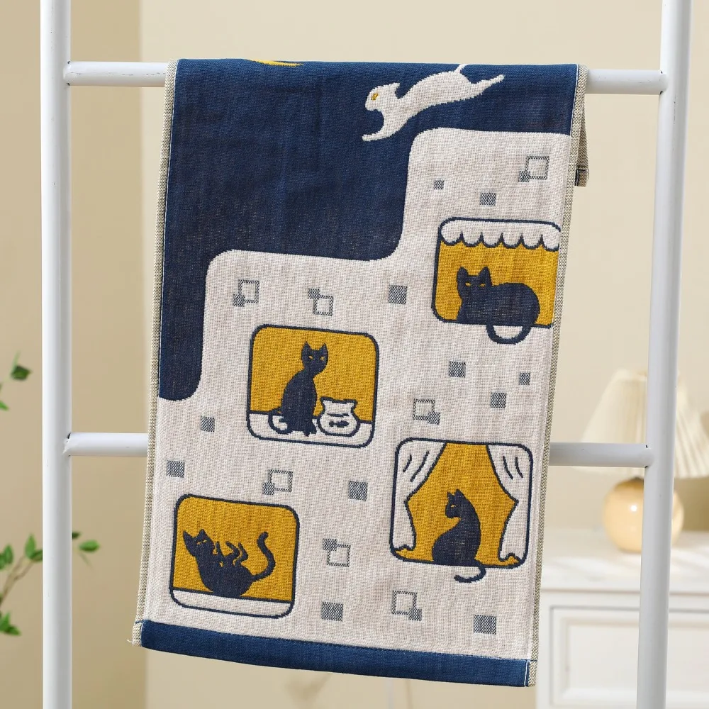 Cute Cartoon Cat Face Towels 34x74cm Soft Large Hand Towel 3 Layer Cotton Gauze Absorbent Pure Cotton Dish Cloth for Children