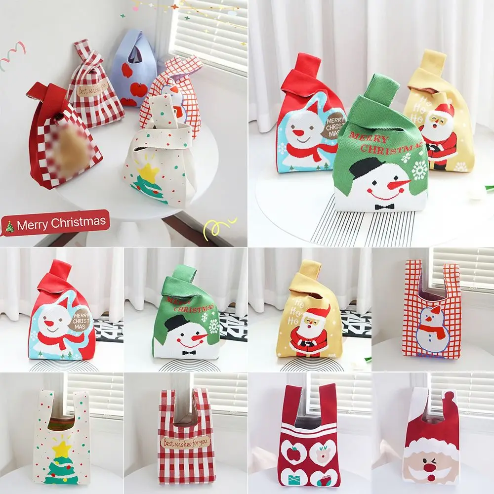 

Мини-узло Рождественский подарочный пакет, вязаная маленькая сумка ручной работы, полая женская сумка на запястье