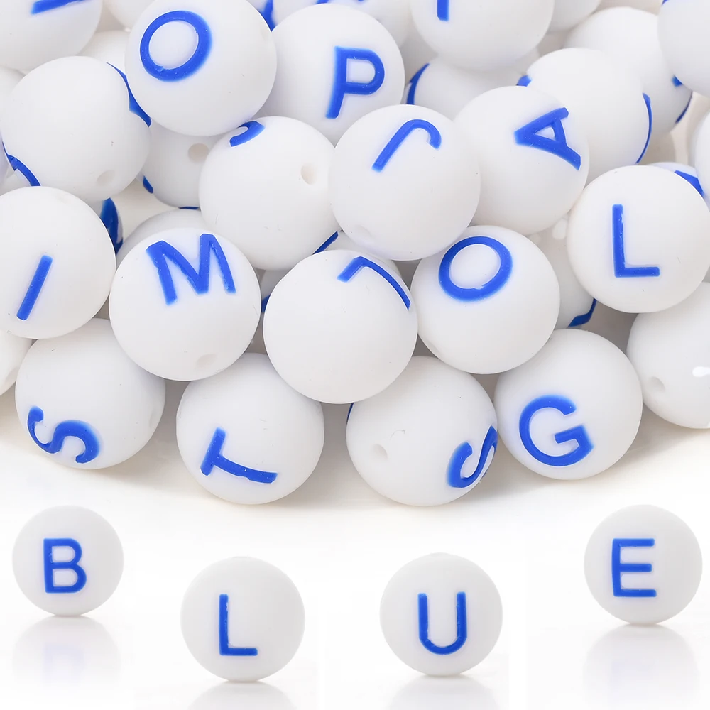 

10Pcs 15mm Silicone Alphabet Beads Turquoise Round Letter A-Z Loose Beads Handmade Food-Grade Infant Soother Chain Teething Toy