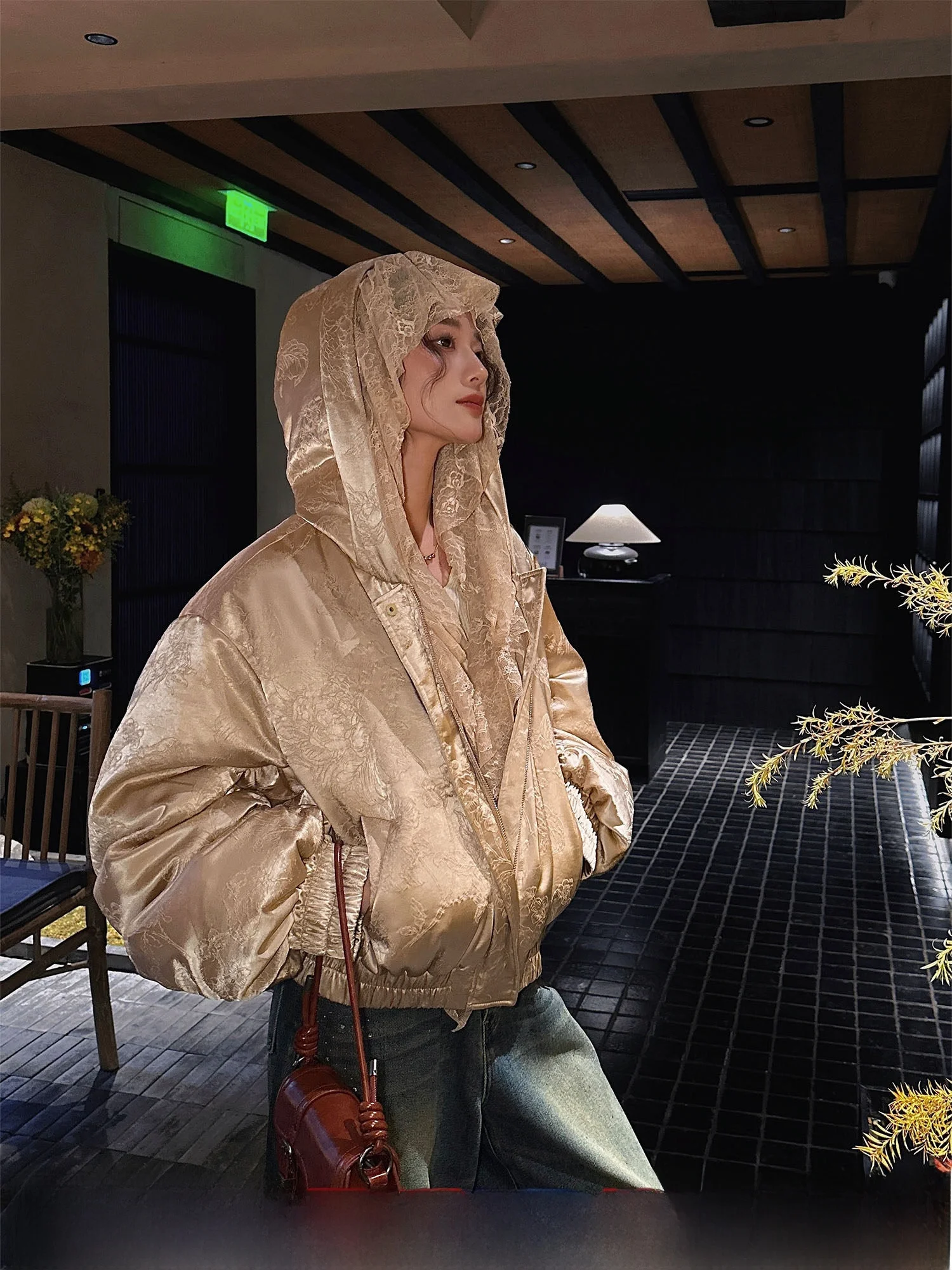 

Sanji Bla Flower ort Printed down Jaet Women's Winter Coat New Chinese Sle Commute Sle 90% White Du down Filling