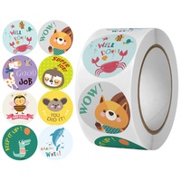 500pcs/roll Sticker , Reward and encouragement pattern sticker, teacher cartoon hand-painted cute round animal seal sticker