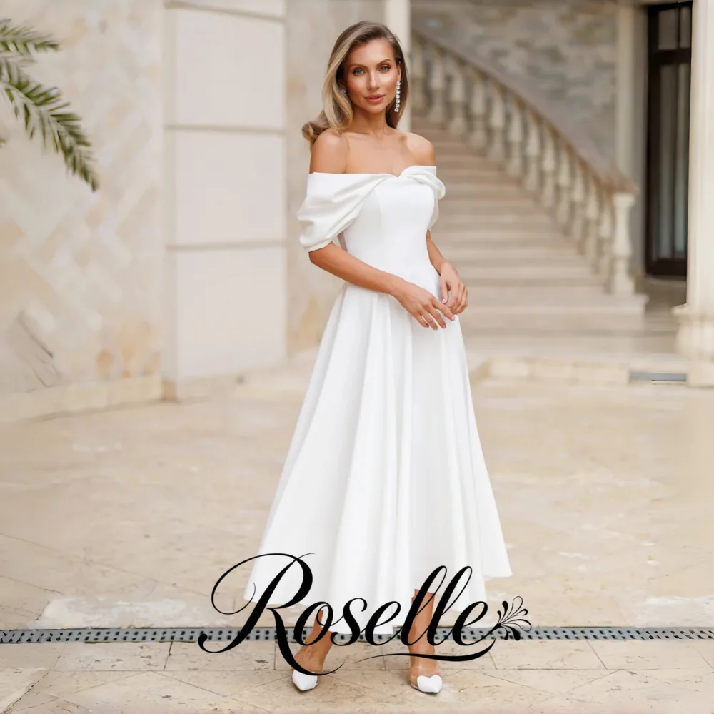 ROSELLE Simple Elegant Off Shoulder A-Line Wedding Dress Ankle-Length Open Back 2026 Bridal Gown Customized свадебное платье