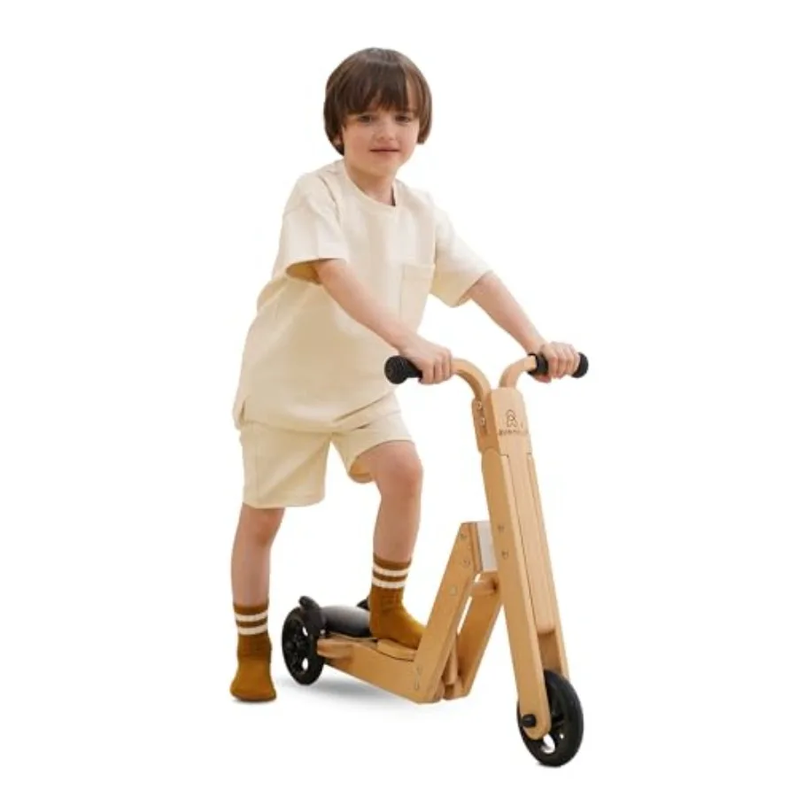 Avenlur Juneberry 2-in-1 Wooden Scooter Ride-On Toy for Toddlers 2-5 Years Natural Wood Balance Bike Indoor Scoot Toy with Smoo