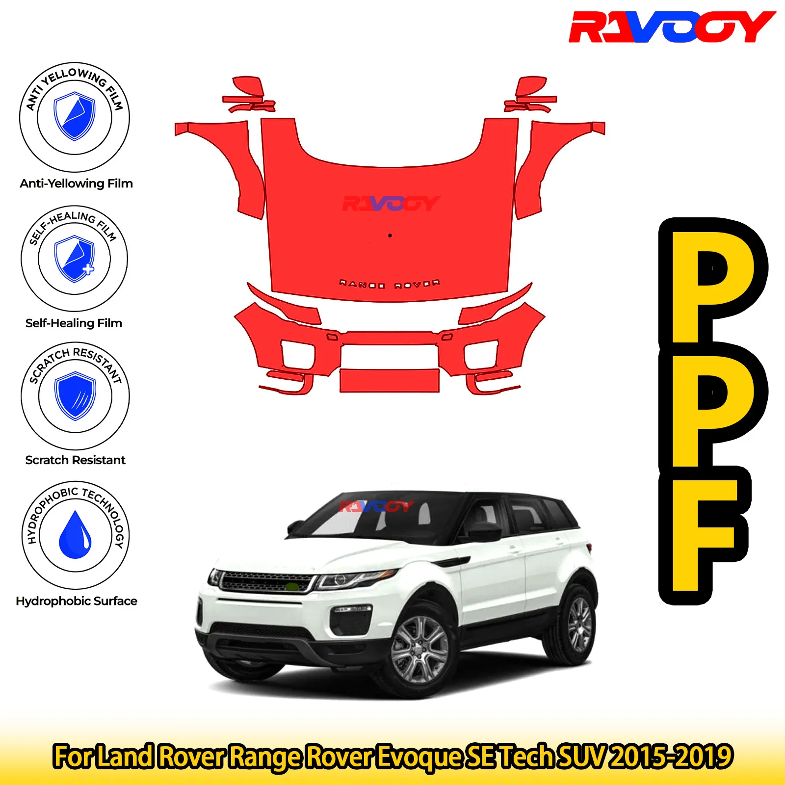 

For Land Rover Range Rover Evoque SE Tech SUV 2015-2019 Glossy Matte Black Precut front PPF Kit Paint Protection Film
