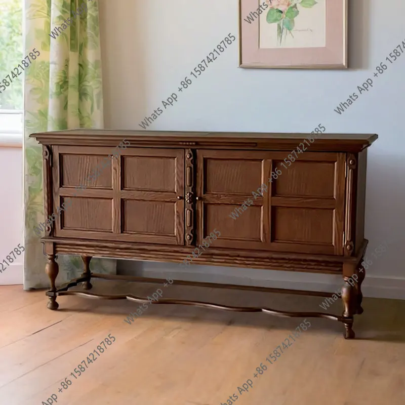

French vintage solid wood sideboard vintage storage partition entrance ash wood old entryway cabinet