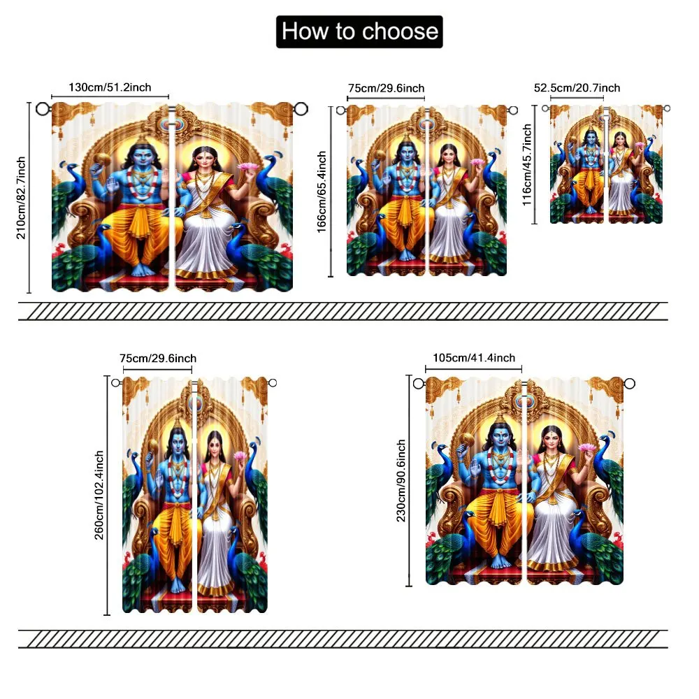 Hindu Deity Krishna Radha Print Curtain, Indian God Goddess Pattern Drape, Spiritual Religious Window Treatment for Living Room