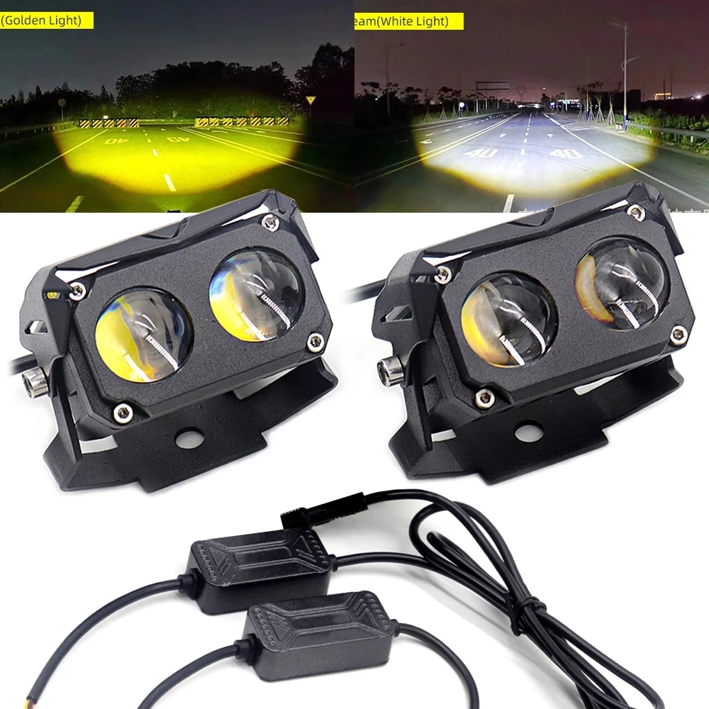 Universal 2pcs 12V-24V Car Headlight 4 Led Lights Motorcycle Two Color High Brightness Modified Auxiliary Bulbs Car Accessories