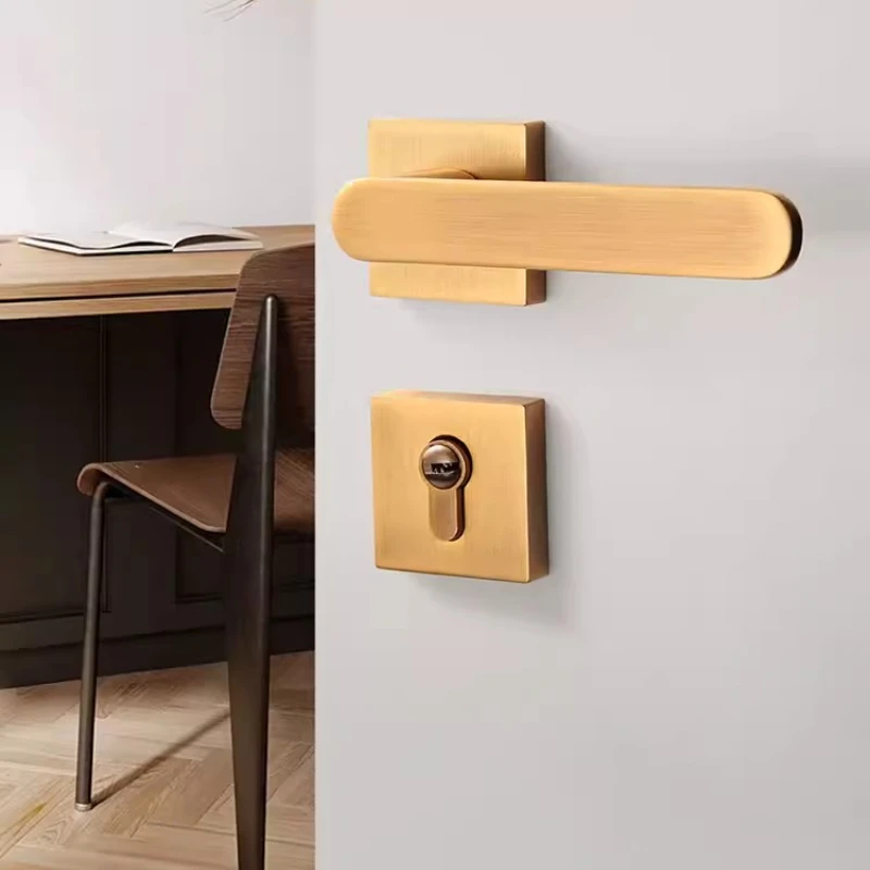 Antique Door Lock with Brass Finish - American Style Vintage Split Design, Magnetic Silent Interior Bedroom Lock for Wood Door