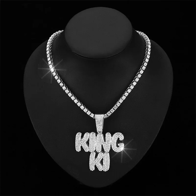 

Металлический кулон KINGKI в стиле хип-хоп, белый горный хрусталь с кубинской цепочкой 13 мм, ожерелье для мужчин и женщин, ювелирные изделия со льдом и кристаллами