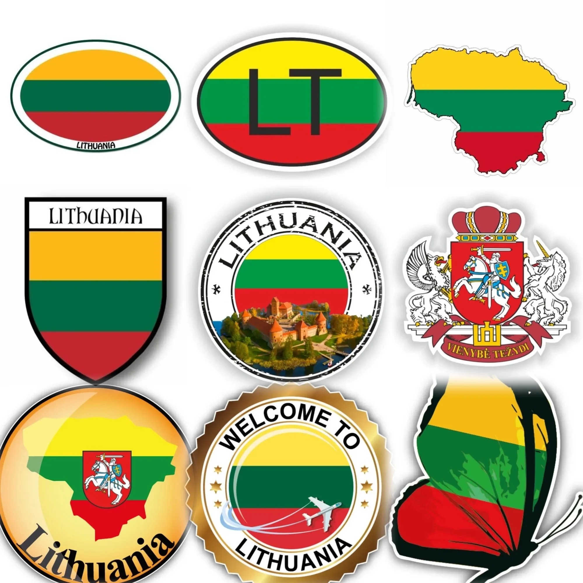 

Lithuania LT Flag Map National Emblem Creative PVC Sticker for Decorate Car Bicycle Helmet Window Fridge Wall Decal Accessories