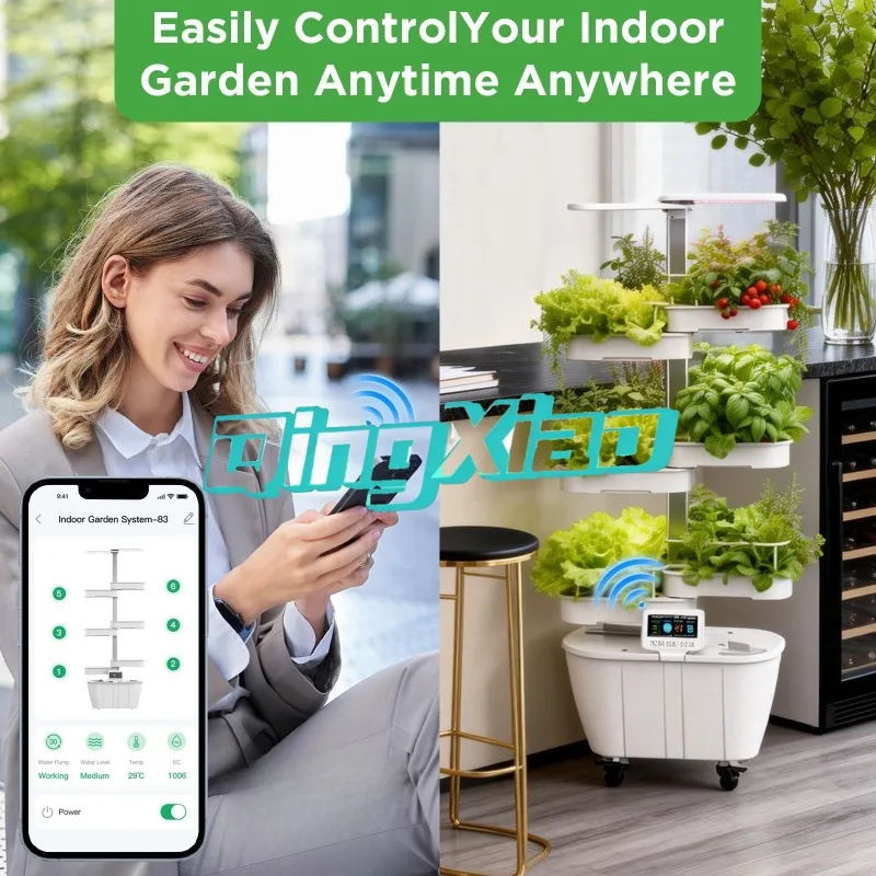 Smart Vertical Multi Tier Hydroponic Grow Tower With App Control LED Grow Light For Indoor Herbs Strawberries Vegetables