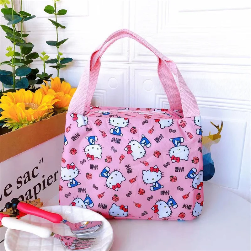 Sanrio Anime Hellokitty Lunch Box Cinnamoroll Mymelody Kawaii Cartoon Handbag Food Picnic Bento Water Cup Drink Storage Bag