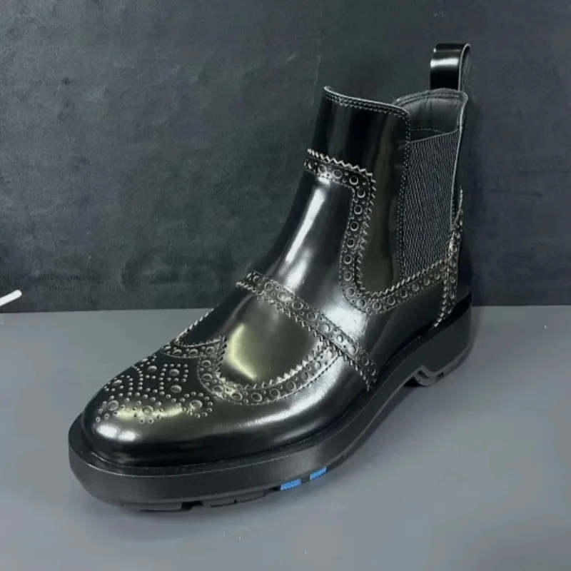 

Деловые ботинки челси, мужские высокие модные ботинки из воловьей кожи на толстой подошве, деловые офисные уличные повседневные ботильоны, мужские ботинки из натуральной кожи