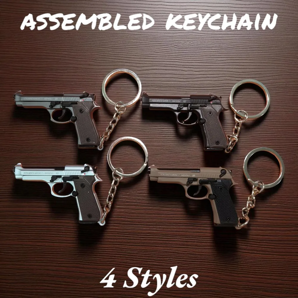 

1SET 2025 New Sports Style Keychain Exquisite Small Pistol Model 1:4 Alloy Key Ring Bag Pendant with Two Transparent Cover