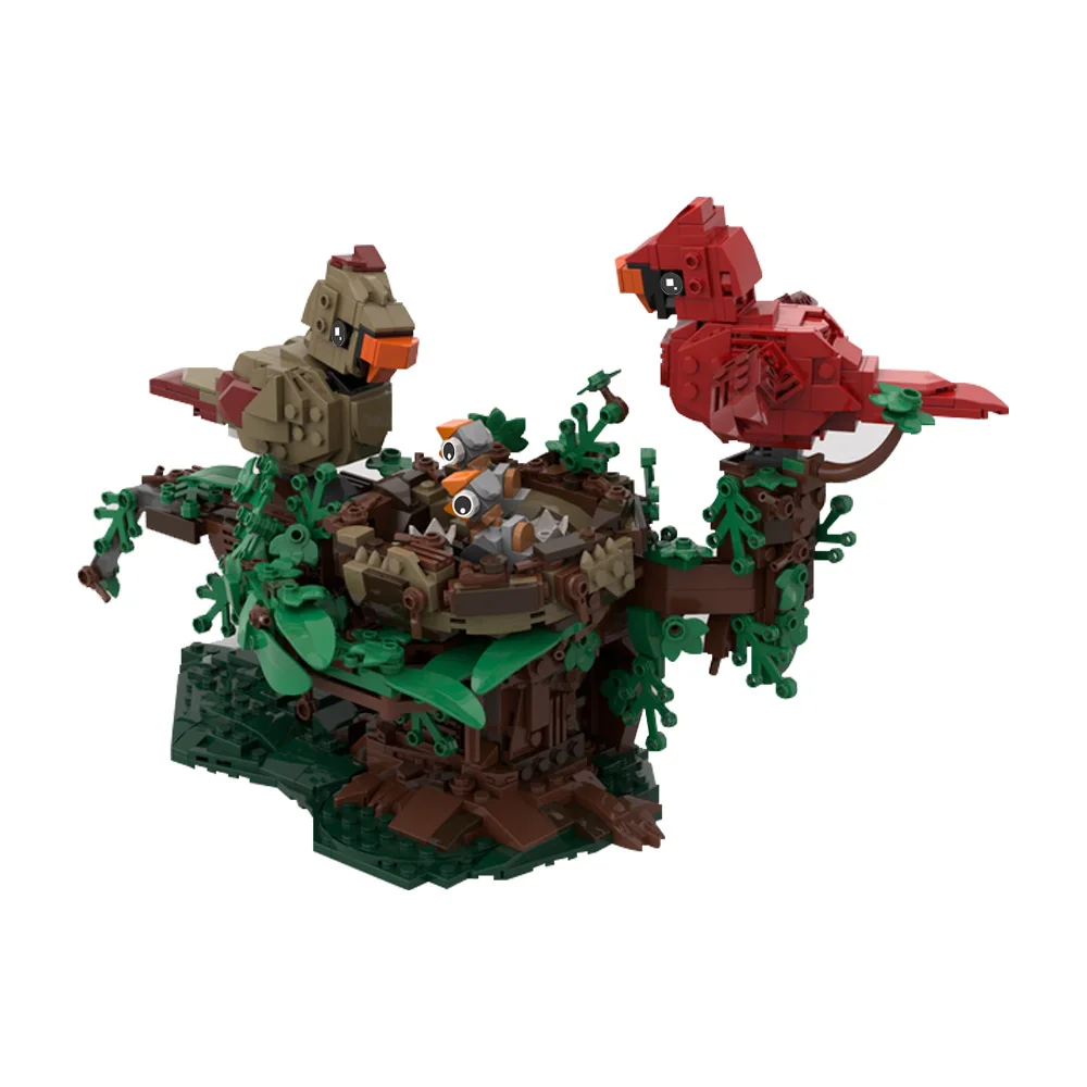 

MOC Northern Cardinals with Nest Model Building Blocks Nature Animal Bird's Nest Bricks Toy Adult Gift For Kid