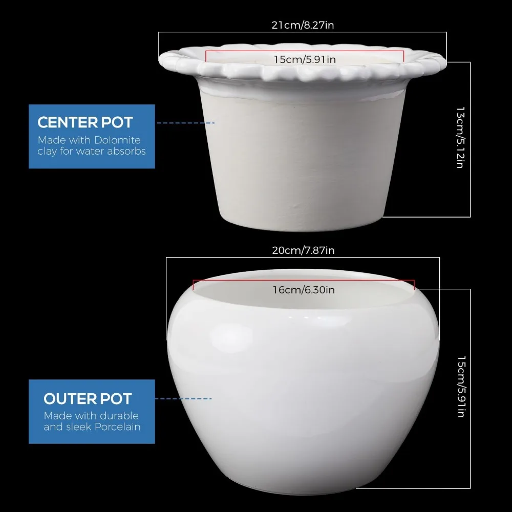 

8-дюймовый самополивающийся керамический цветочный горшок с дизайном лотоса для африканских фиалков, орхидей, домашний и открытый садовый декор