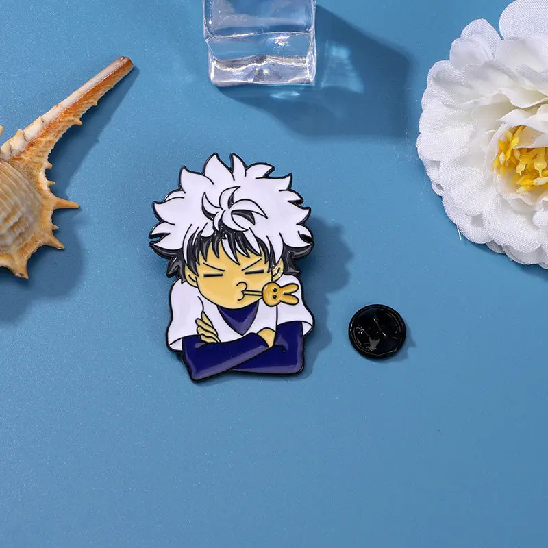 Japanese Cartoon Cartoon Badge Full-time Hunter White-haired Teenagers Metal Accessories Brooch Around The Second Element