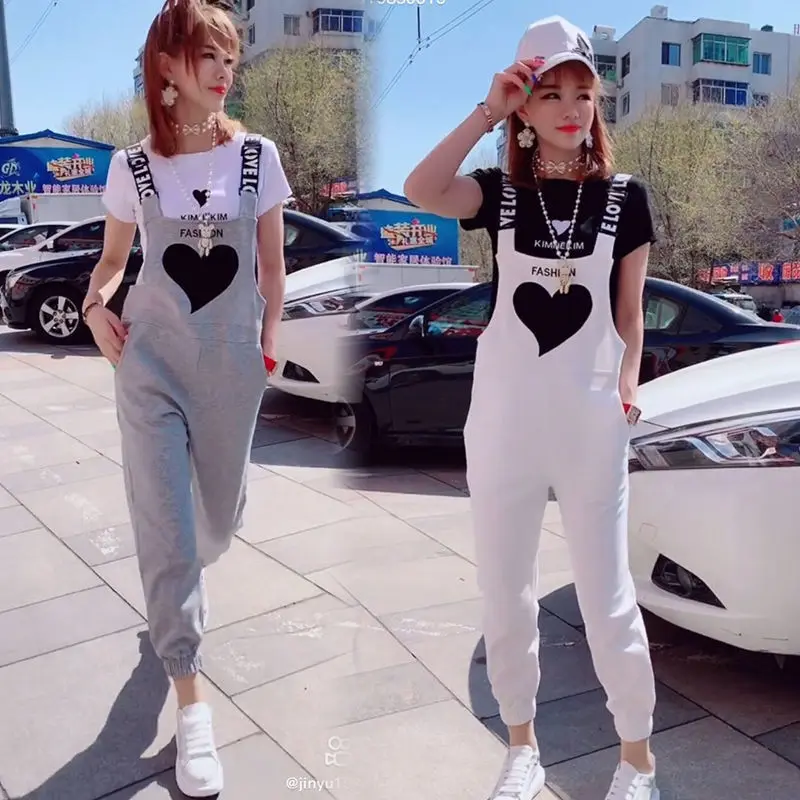 

Fashion Strap Pants for Women's Summer 2023 New Loose Sweetheart Peach Heart Embroidery Casual Leggings Harlan Pants