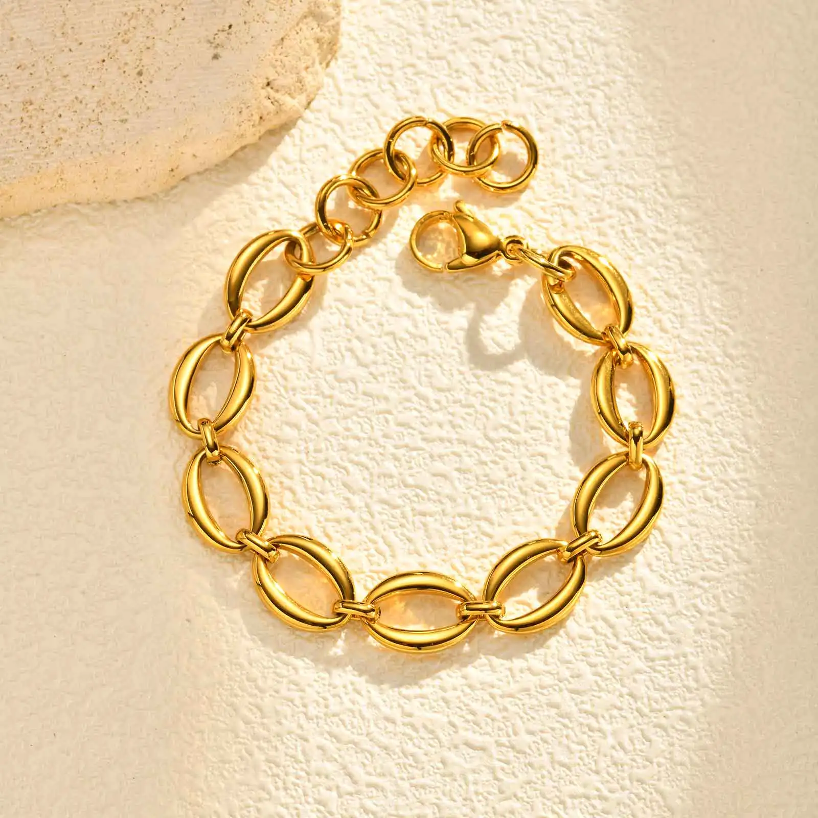 

Minimalist Oval Handmade Chain Bracelet,Gold Color Women's Stainless Steel Waterproof Chain Bracelets,Fashion Jewelry Gift