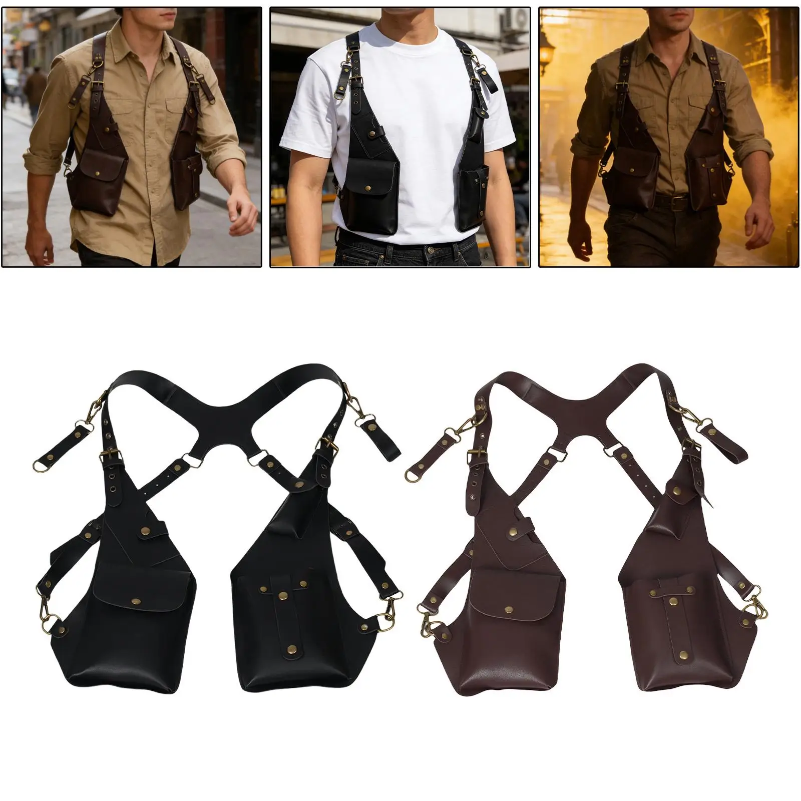 

Регулируемая сумка-жилет на два плеча из искусственной кожи с карманом для телефона и органайзером для мужчин на каждый день