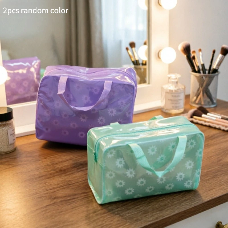 2pcs PVC Cosmetic Bag Set - -Adult Water-resistant Transparent Makeup Pouch Set with Secure Zipper Closure (random color)
